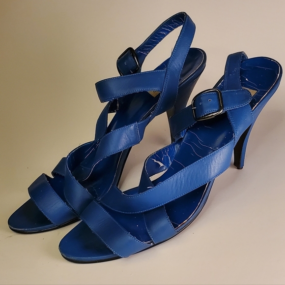 Vintage 70s Marc Alpert Blue Strappy Open Toe Disco Stiletto - Picture 10 of 14